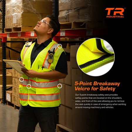Tr Industrial Class 2 High Visibility 5-Point Breakaway Safety Vest, XXXL, 5-pk TR5PBA-XXXL-5PK